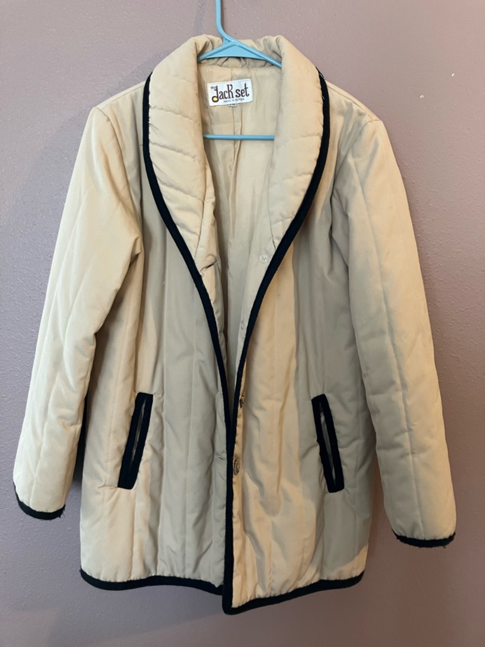 Jack by BB Dakota Cream Quilted Puffer Coat with Black Trim